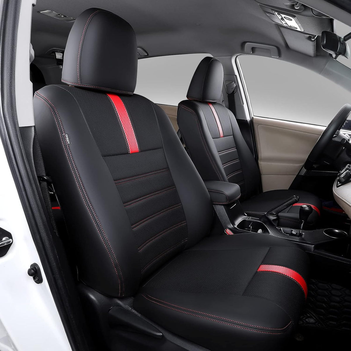 PU Leather Car Seat Covers for 2013-2018 RAV4, Black+Red A7250