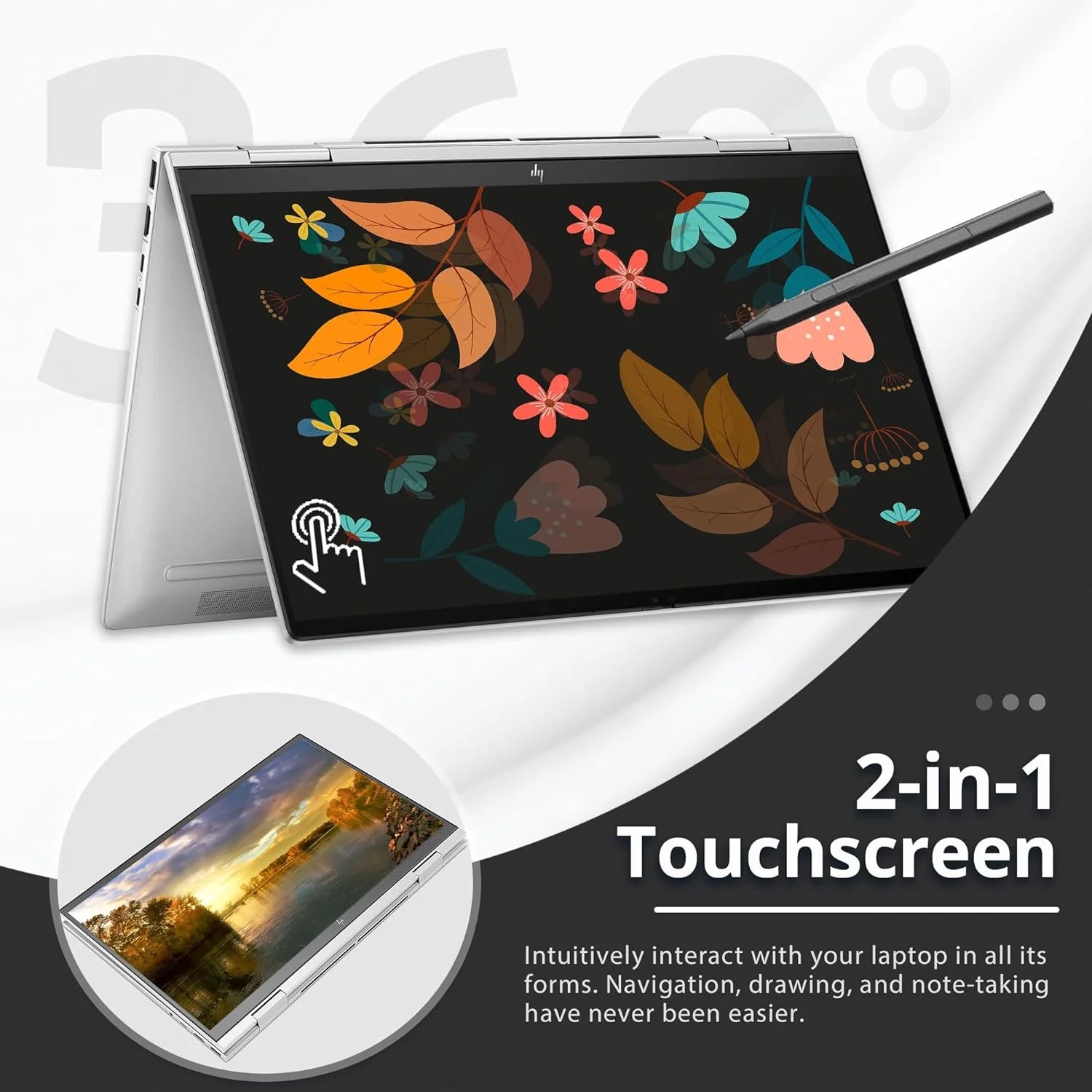 HP Envy x360 2-in-1 15.6" FHD Touchscreen Laptop, Intel Core i7-1355U, 16GB LPDDR5 RAM, 512GB SSD, Intel Iris Xe Graphics, Backlit KB, 5MP IR Camera, Win 11, Silver K793540