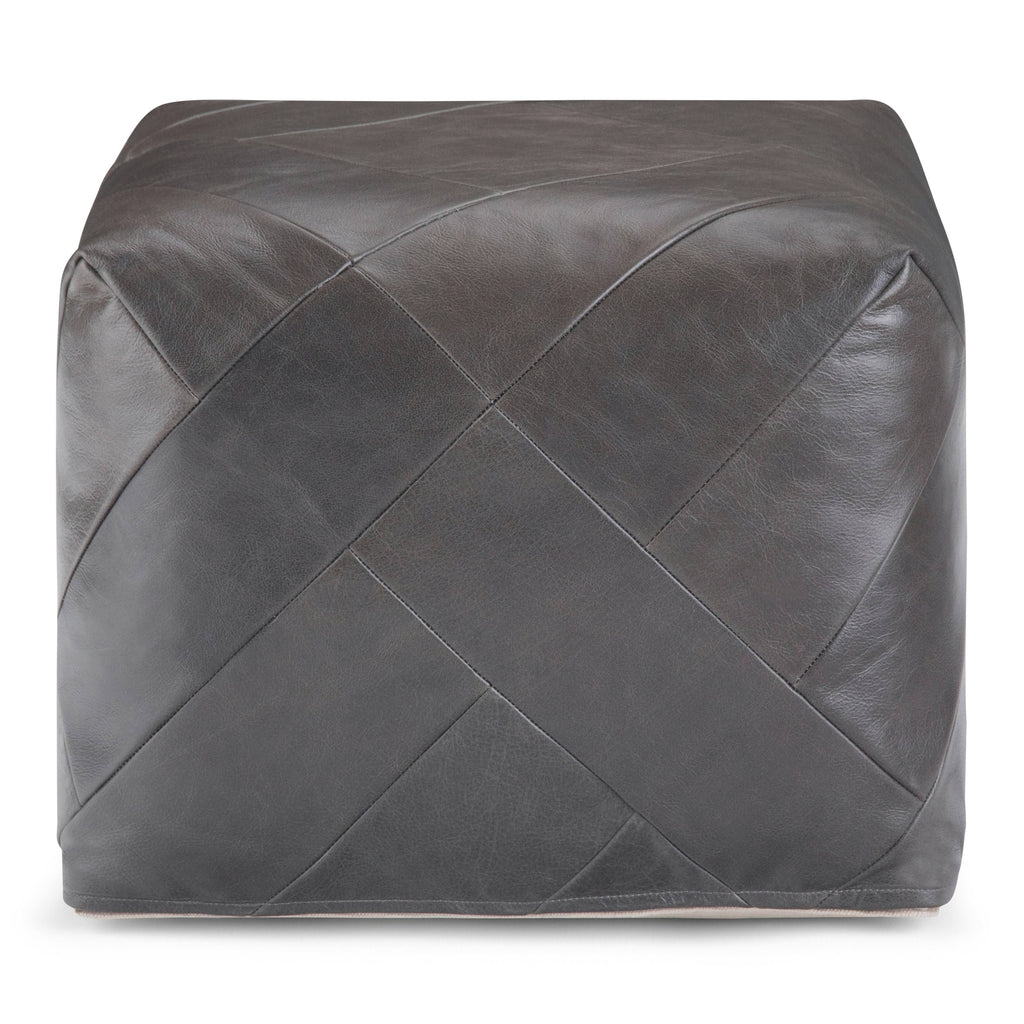 Dark Brown Leather Square Pouf N8565