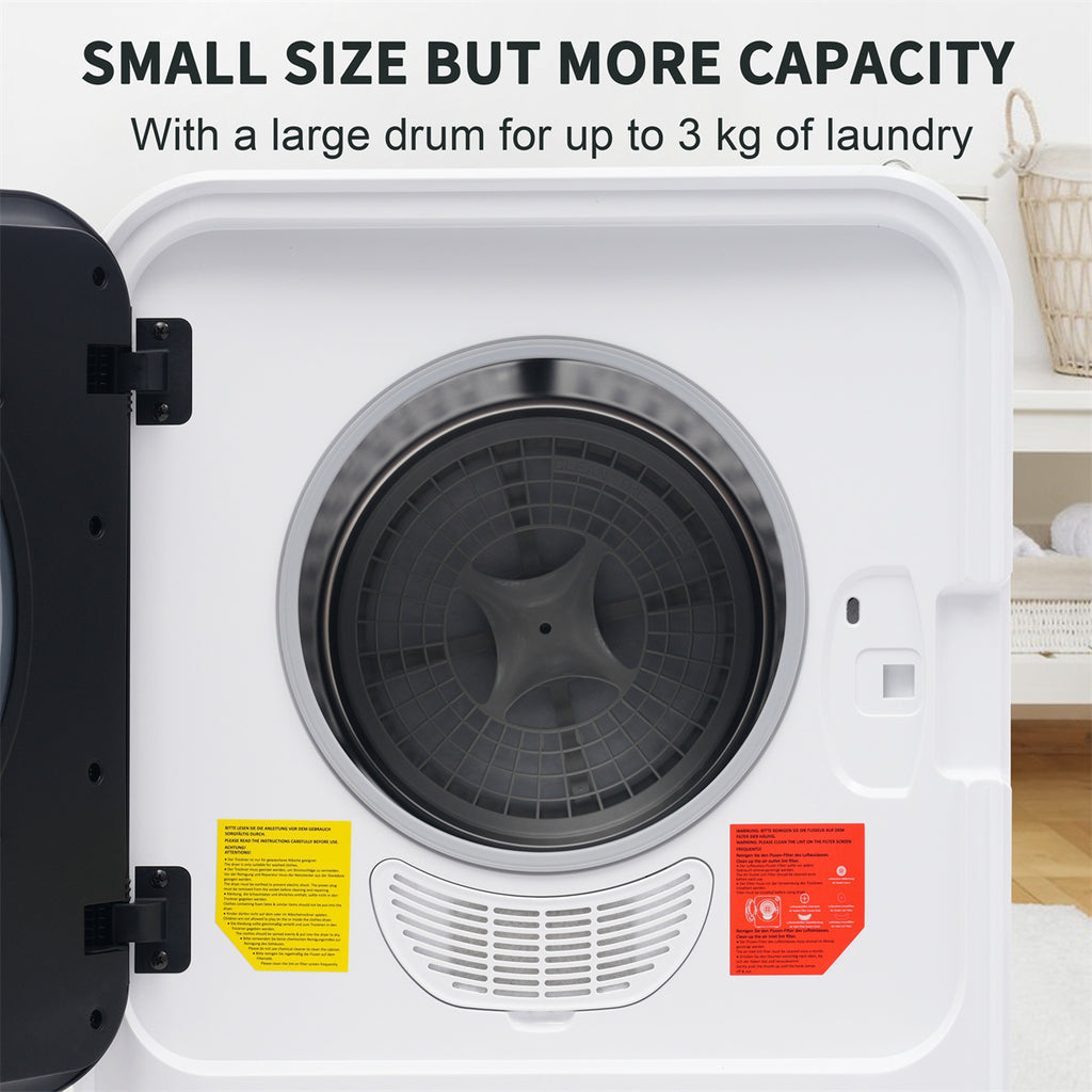 1.95cu.ft Clothes Dryer, 830W, Stainless Steel Tumbler, 5 Programs, Black Door P9387
