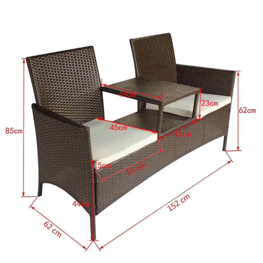 Brown Poly Rattan 2-Seater Garden Sofa with Tea Table U683389