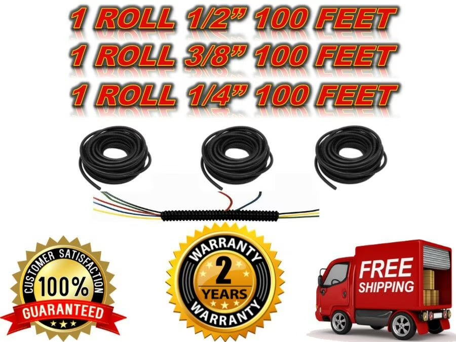 3 Rolls 100ft ea Split Cable Wire Loom Tubing Conduit A86960