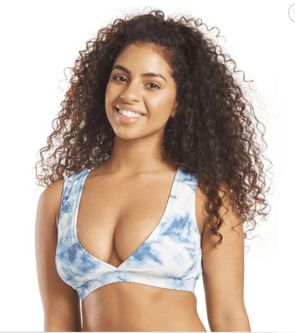 Blue Tie-Dye Deep V Bikini Swim Top U59740