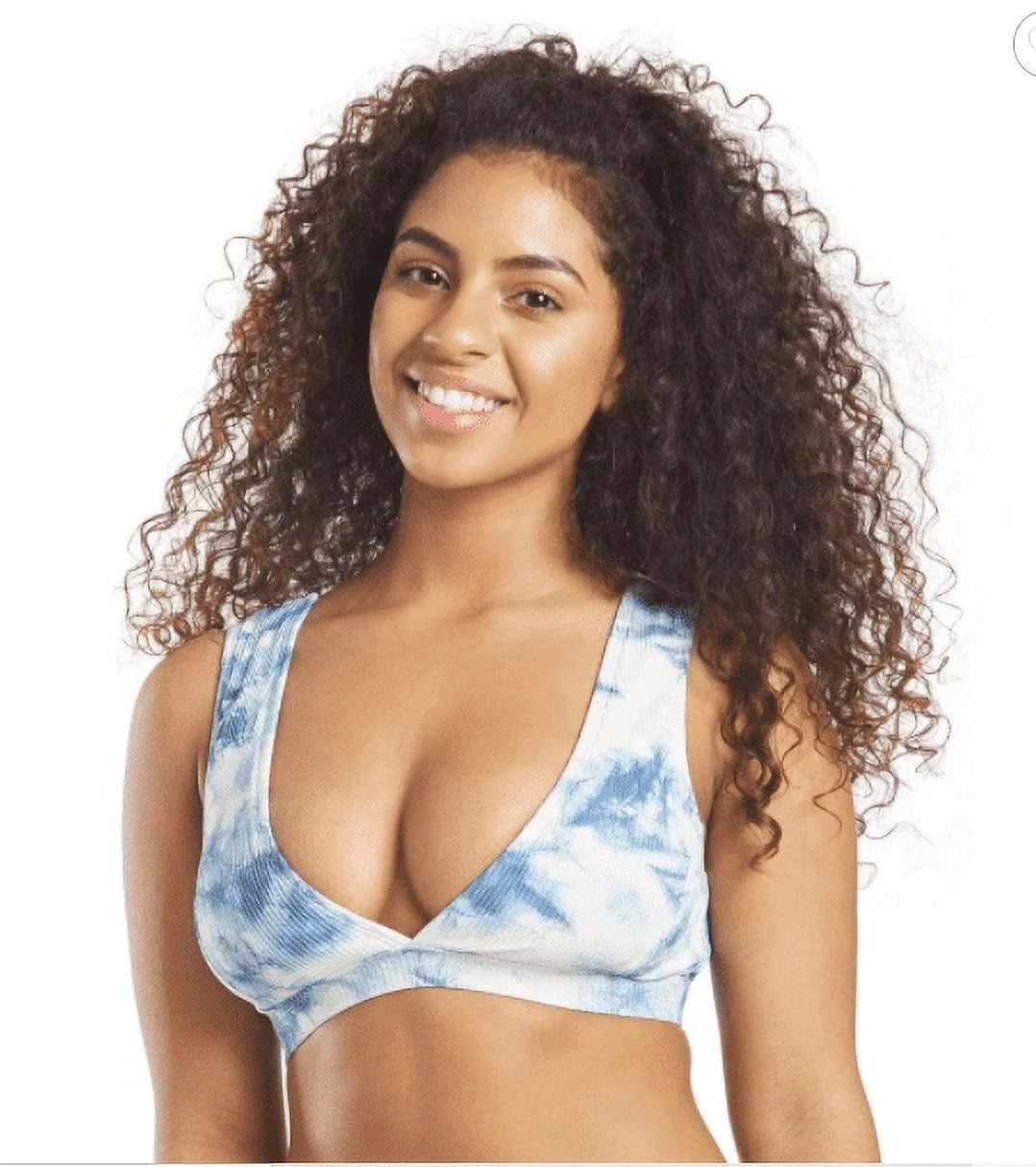 Blue Tie-Dye Deep V Bikini Swim Top U59740