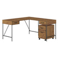 Vintage Golden Pine L Shaped Writing Desk with 2 Drawer Mobile File Cabinet G20095