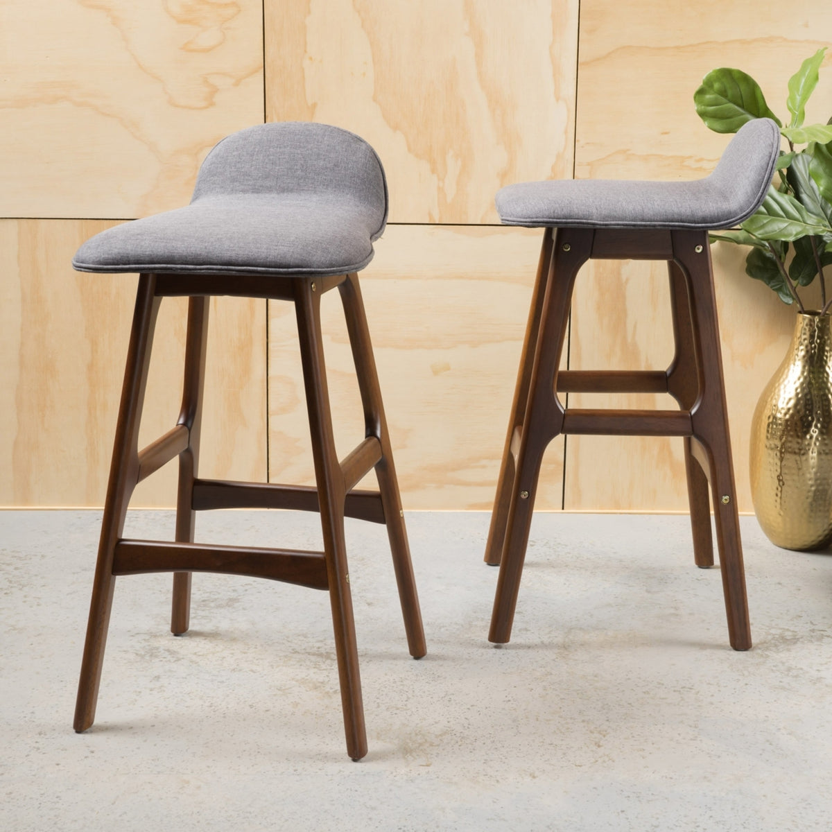 Mid-Century Modern Upholstered Barstools (Set of 2) P195877