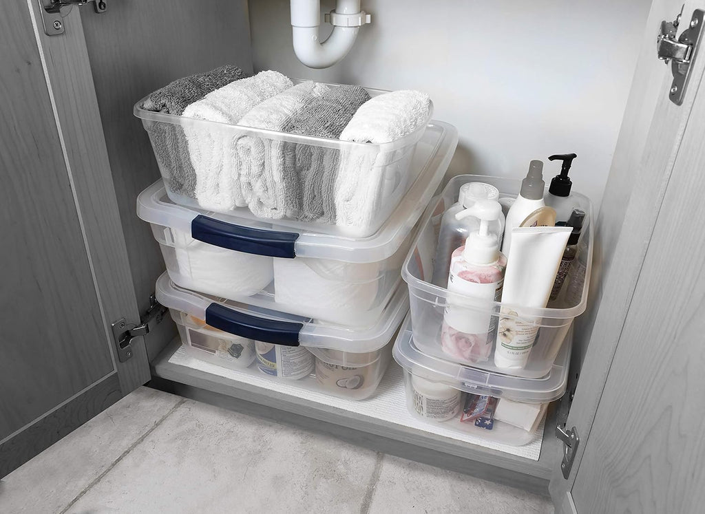 Clear 6 QT Pack of 12 Stackable Plastic Storage Containers with Lids D109