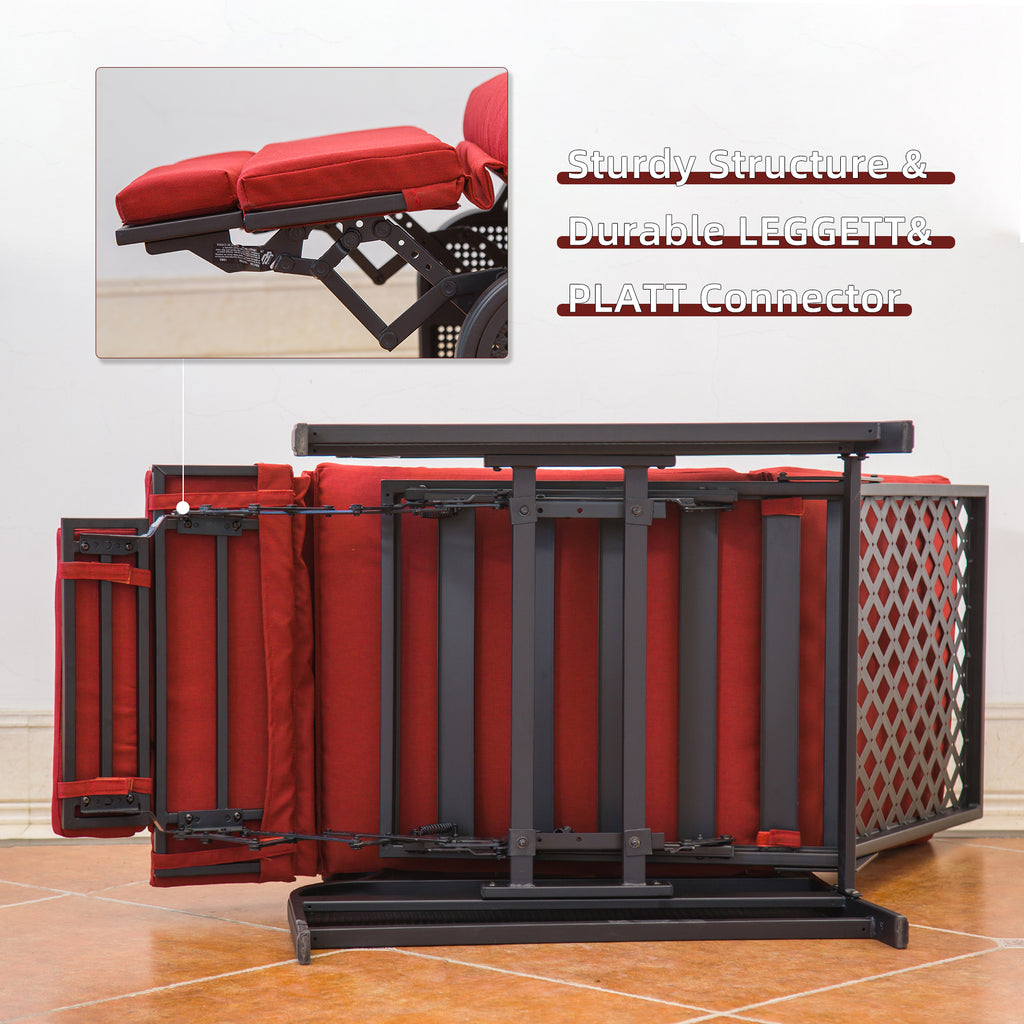 Adjustable Patio Recliner Chair Metal with Removable Cushions (Red) K531