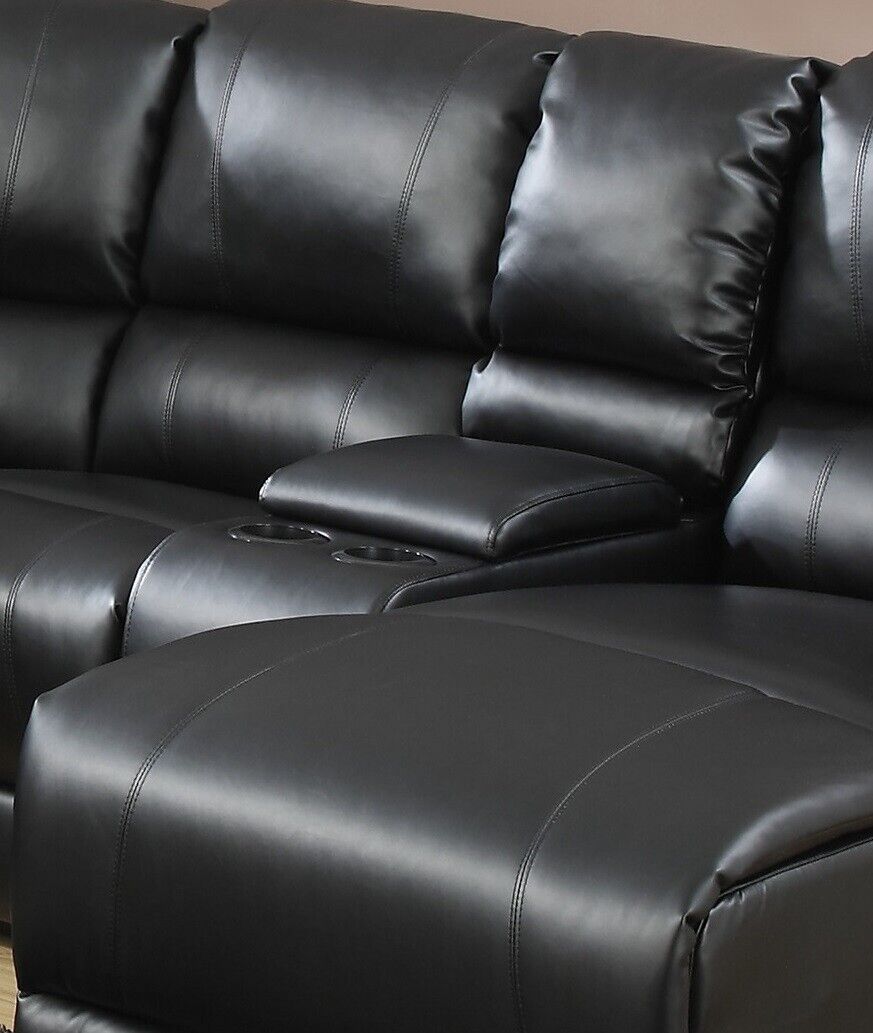 Black Bonded Leather Sectional Sofa with Cup Holder X197251