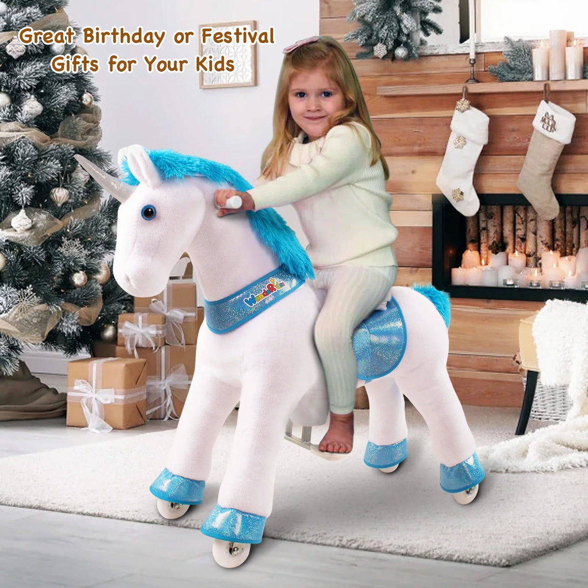 Ride on Blue Unicorn Horse Toy Medium Size 4 Height 36 Inch Plush Animal D952