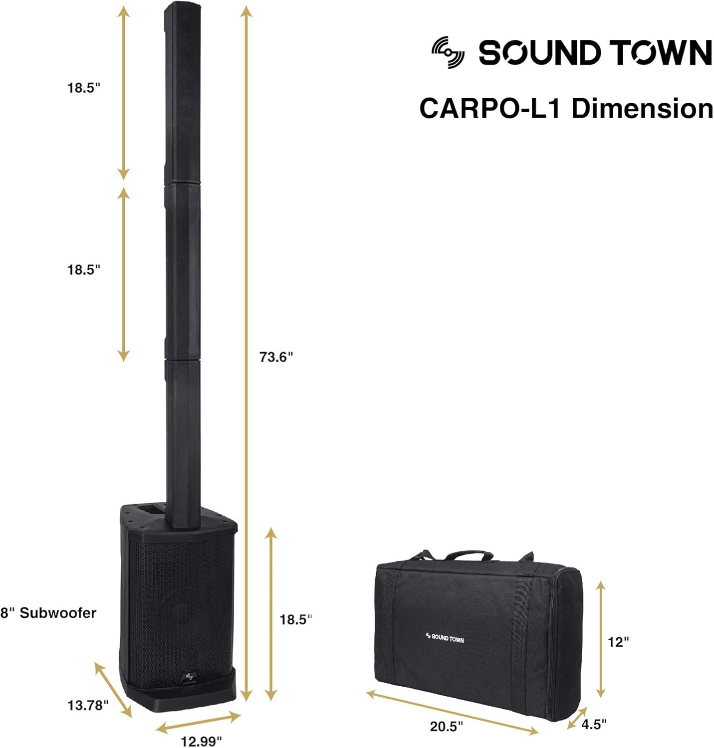 Pair of Passive Wall-Mount Column Mini Line Array Speakers with 4 x 5” Woofers, Black K1100