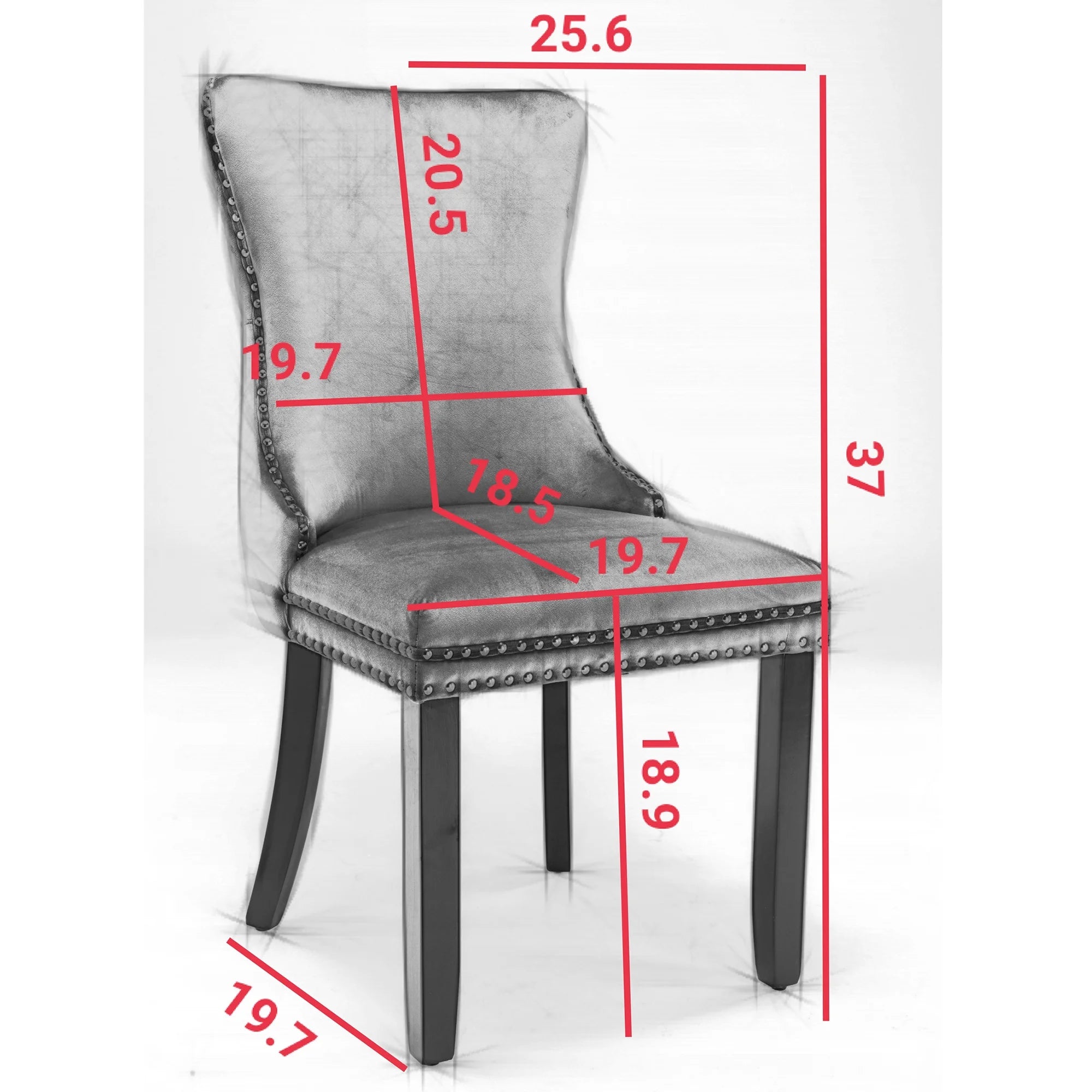 Black Velvet Upholstered Dining Chairs Set of 2 Solid Wood Wing Back Accent Chairs C7120