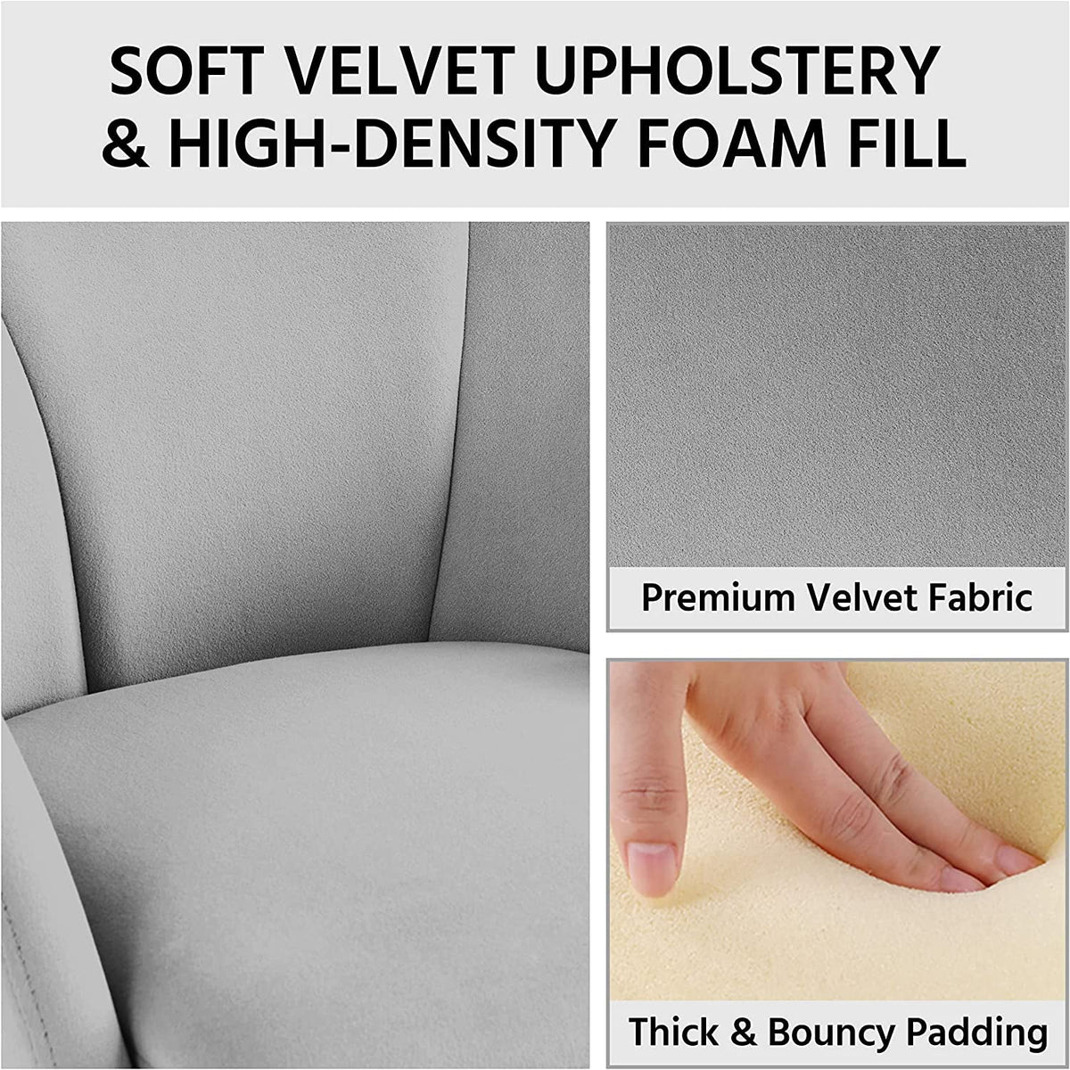 Gray Velvet Armchair with Golden Metal Legs M996