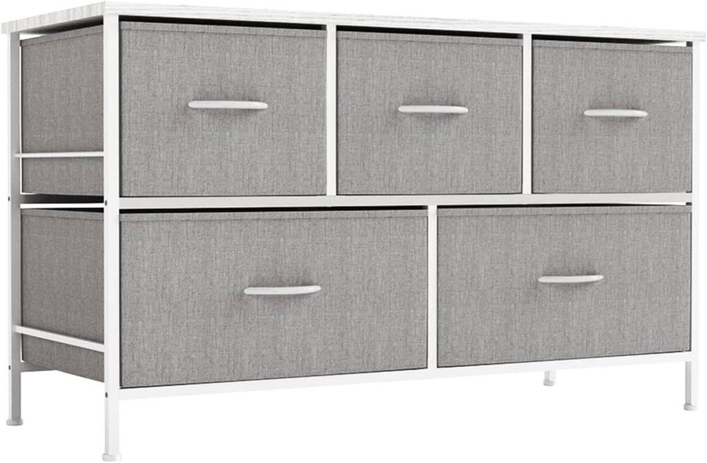 Charcoal Grey 5 Drawer Fabric Dresser with Metal Frame J389797