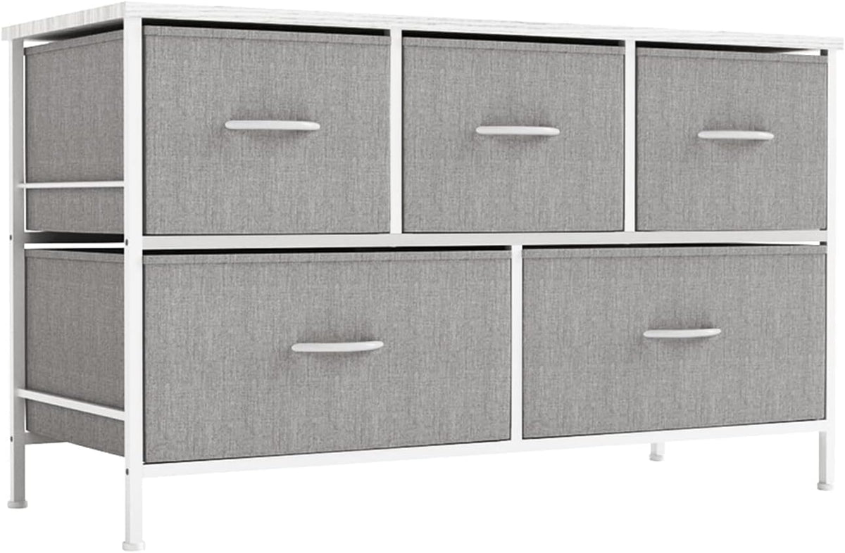 Charcoal Grey 5 Drawer Fabric Dresser with Metal Frame J389797