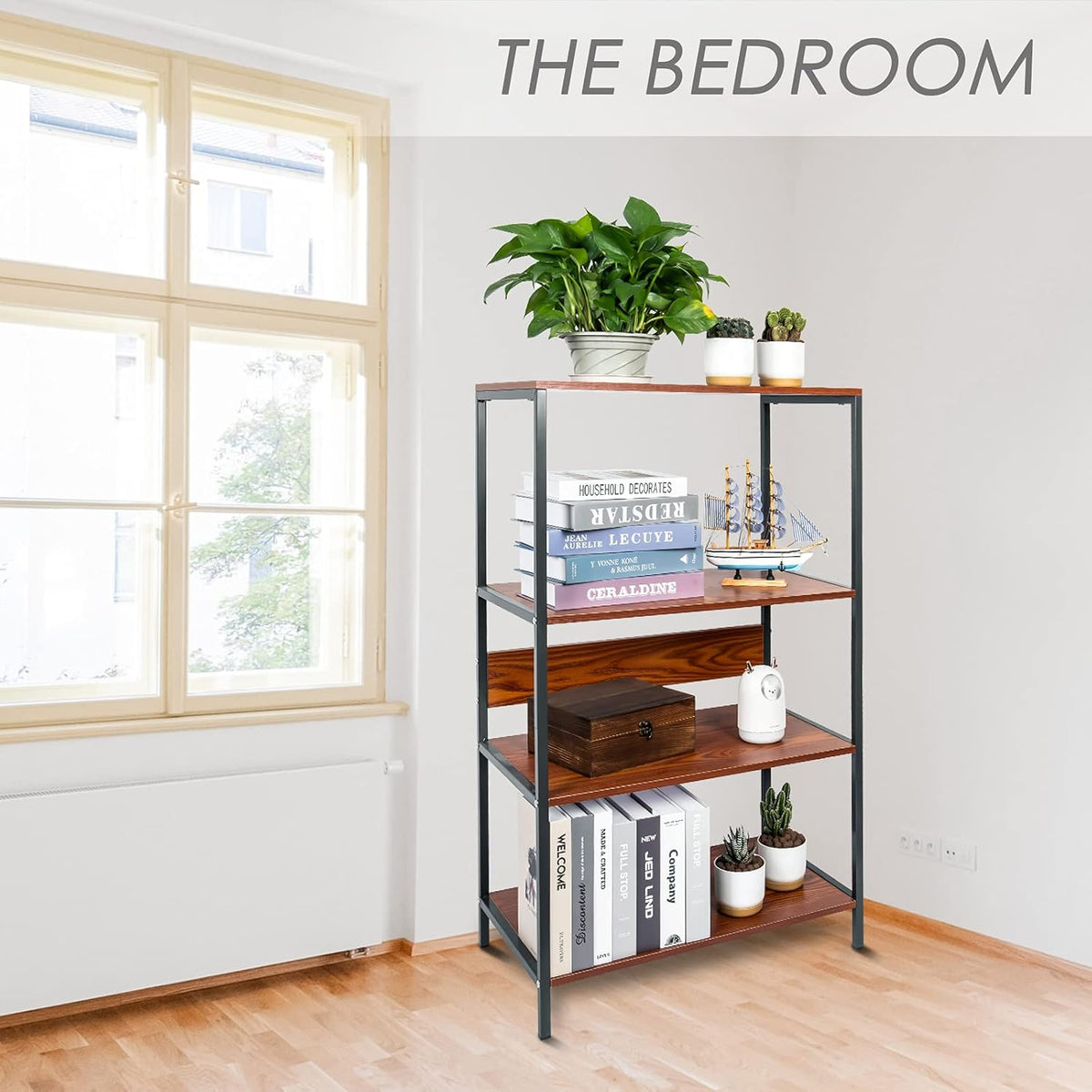 4 Tier Rustic Wood and Metal Bookshelf R415