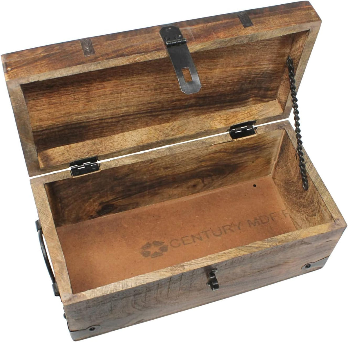 Treasure Chest Wooden Box with Antique Iron Lock and Skeleton Key, Medium 12.25 x 6 x 5.5, Pack of 2 I563