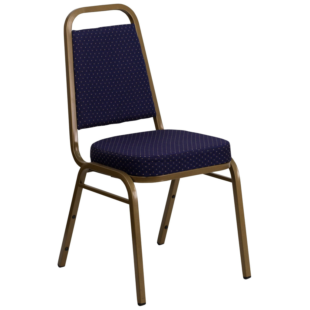Stacking Banquet Chair with 2.5 inch Thick Seat Navy Patterned Fabric/Gold Frame I930