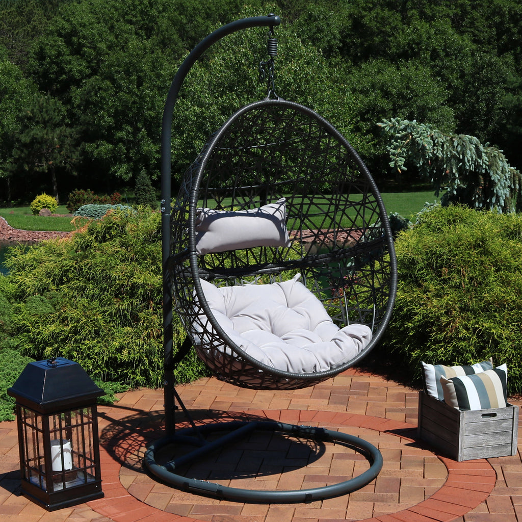 Gray Hanging Egg Chair with Stand - Resin Wicker L986