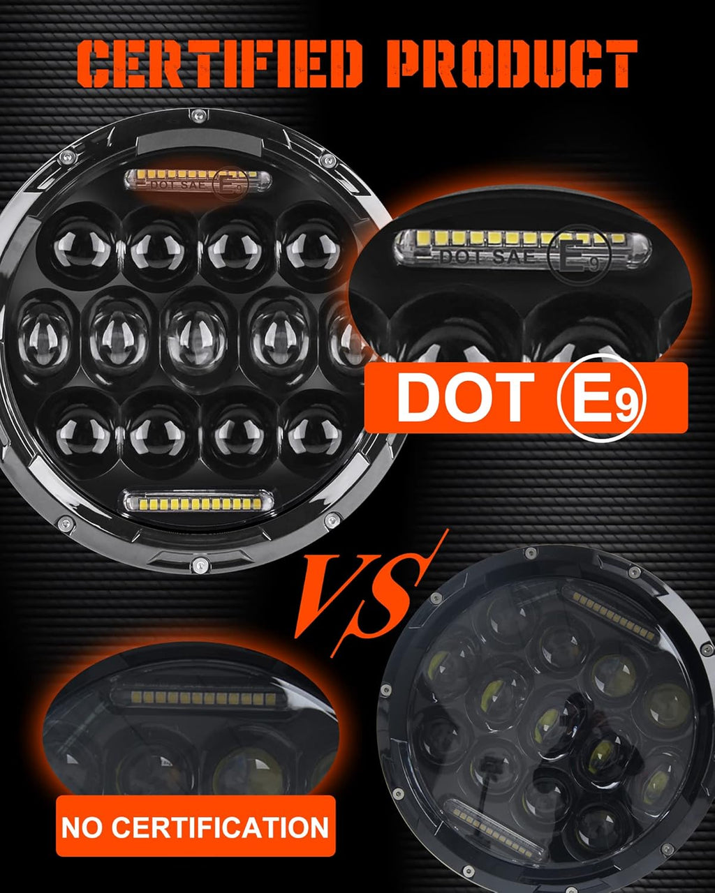 7 inch LED Headlight Round 2pcs White Amber DRL Hi/lo Beam D999952