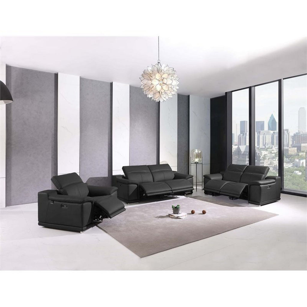 Genuine Italian Leather Power Reclining Chair in Dark Gray L18320