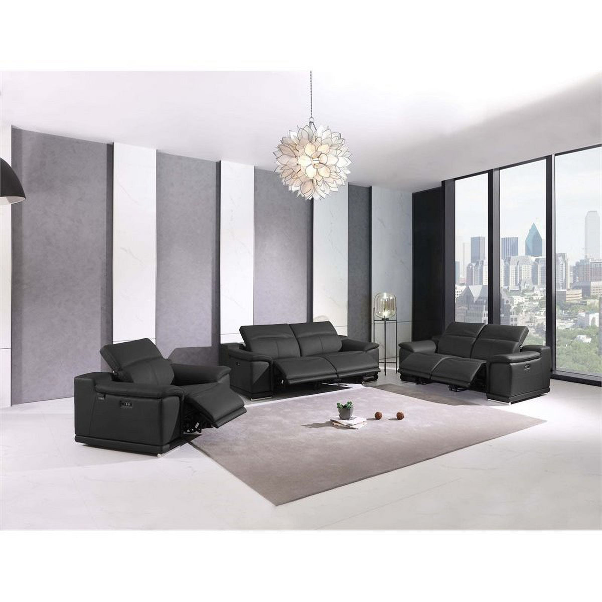 Genuine Italian Leather Power Reclining Chair in Dark Gray L18320
