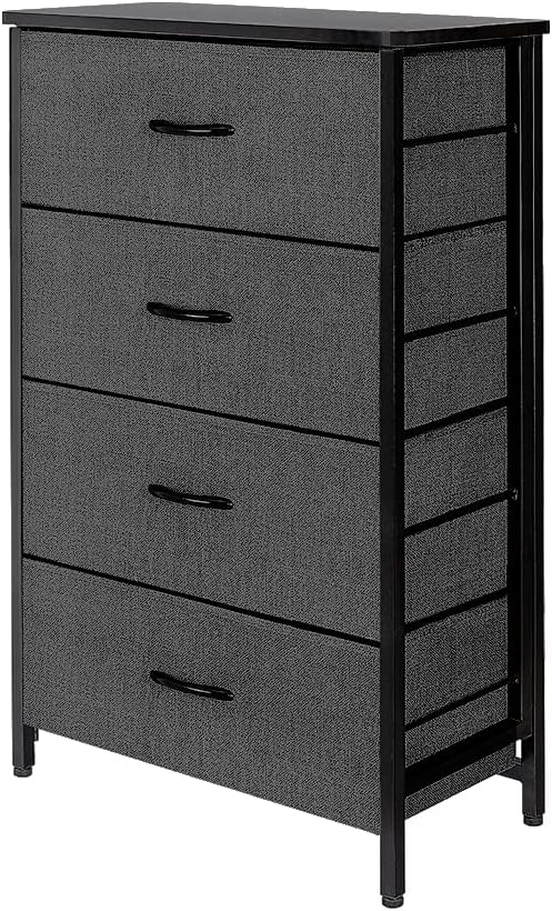 4 Drawers Organizer Unit, Foldable, Vertical Dresser Storage Tower, Dark Grey Q67837