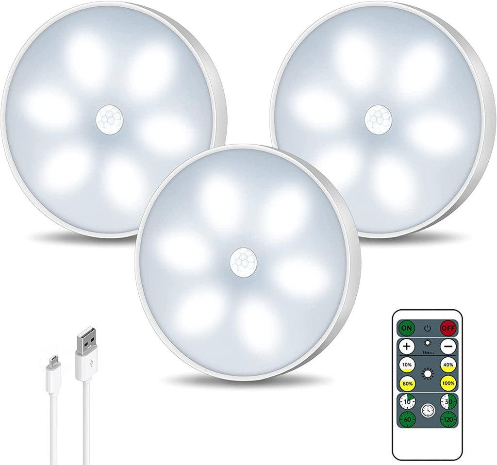 6 Pack Wireless Motion Sensor USB Rechargeable LED Puck Light with Remote V62051