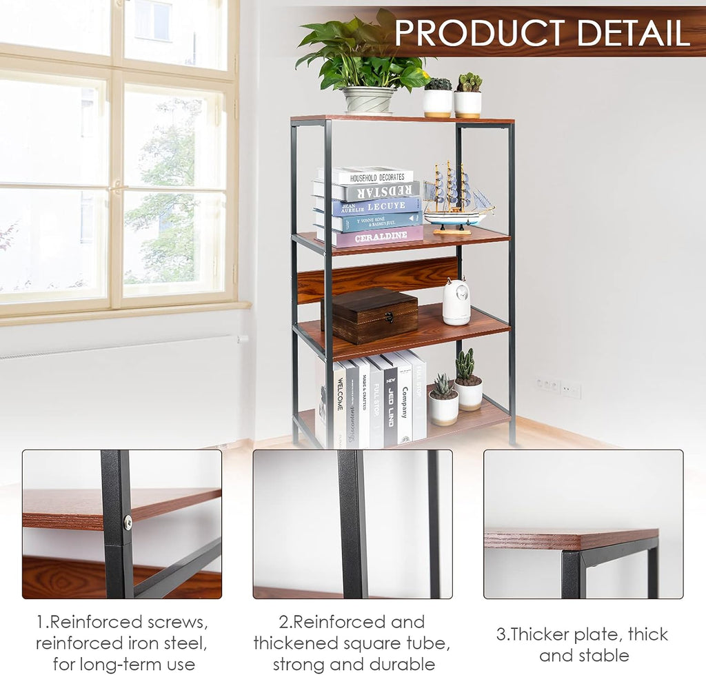 4 Tier Rustic Wood and Metal Bookshelf R415