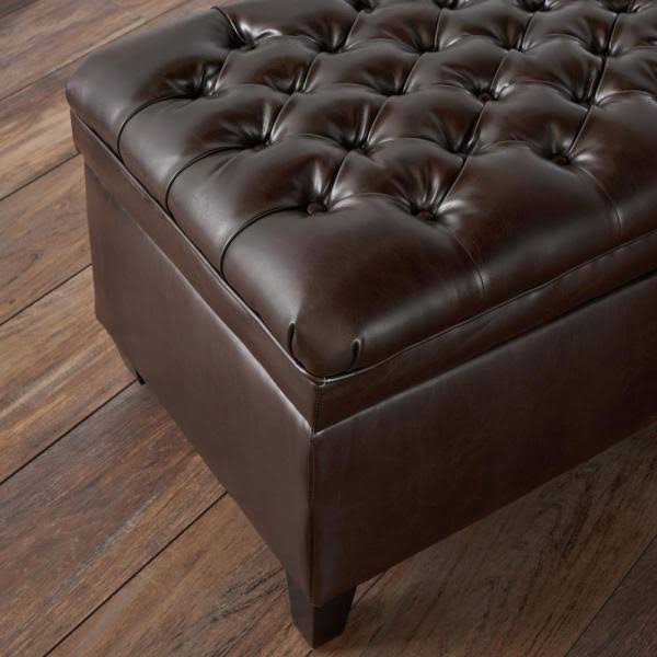 Tufted Brown PU Leather Storage Bench V485