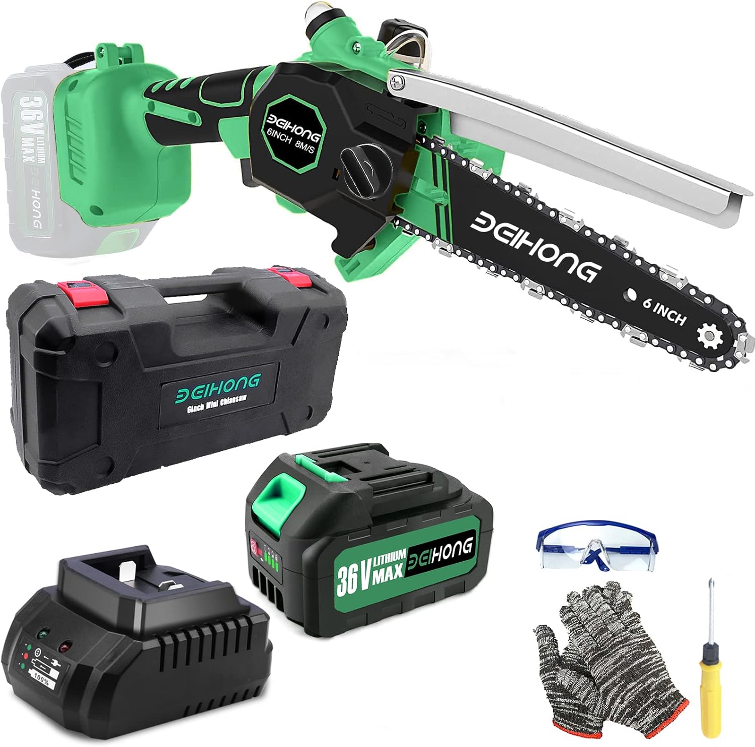 Mini Chainsaw 6-Inch Cordless with 2 Battery, Security Lock, Pack of 2 T430