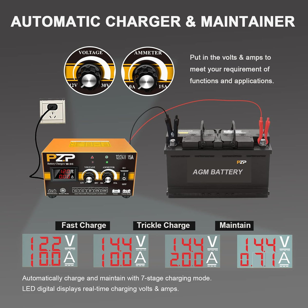 Manual Battery Charger 12V/24V Automotive Car Truck Boat Battery Chargers Maintainer Trickle Charger B256629