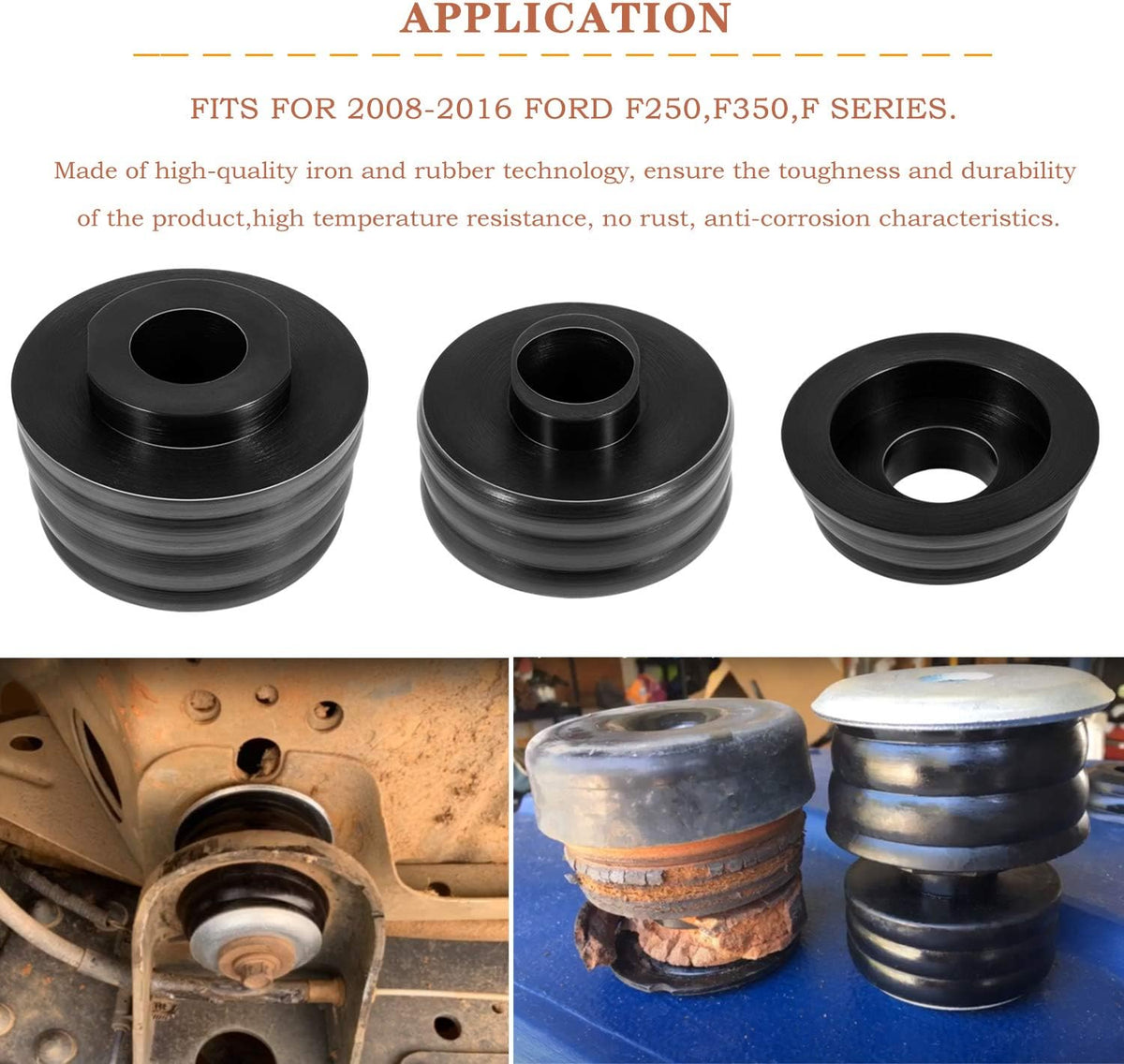 Black Polyurethane Body Mount Bushing Kit with Steel Sleeves & Hardware 60PCS I93802