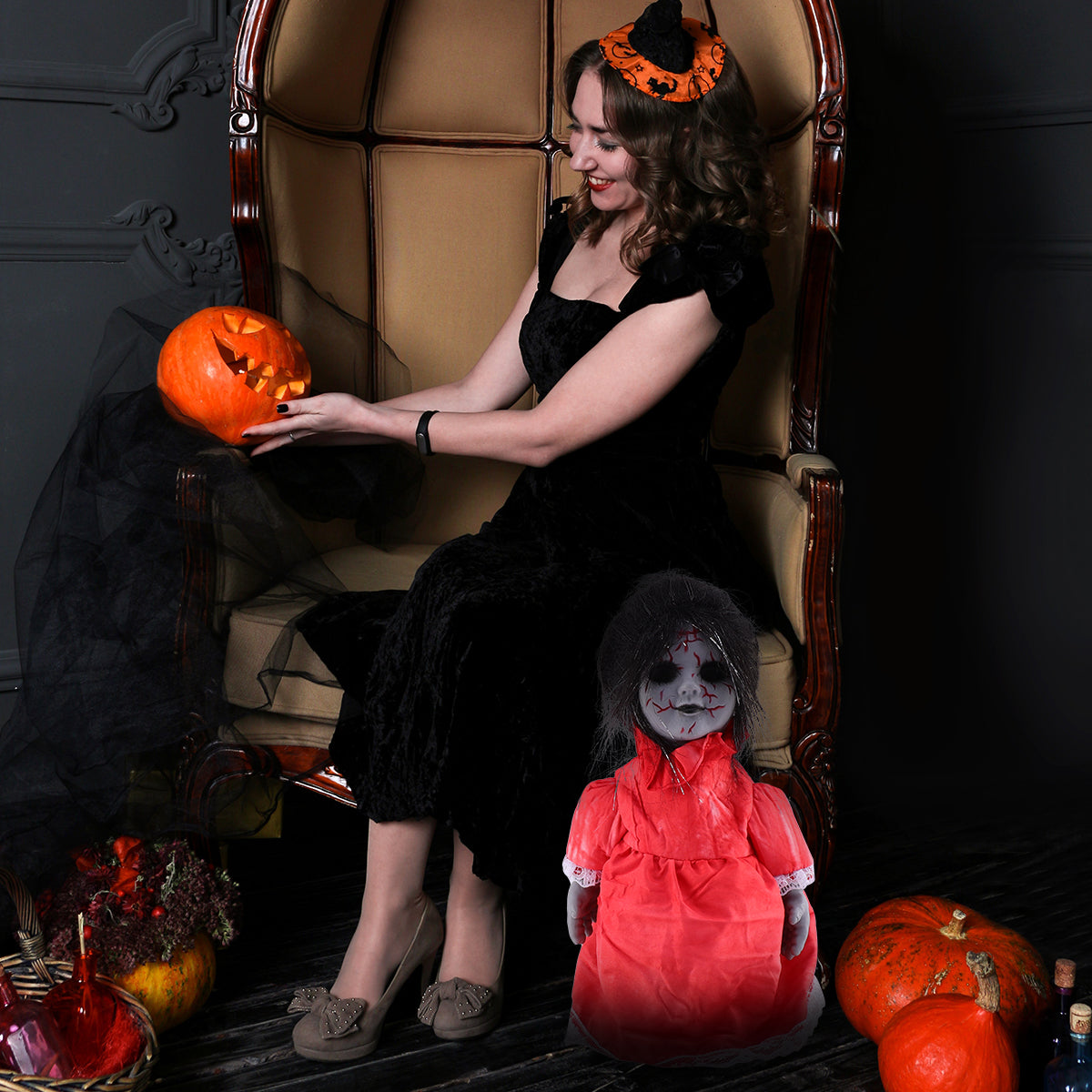 Halloween Voice-activated Induction Glowing Walking Doll P6797