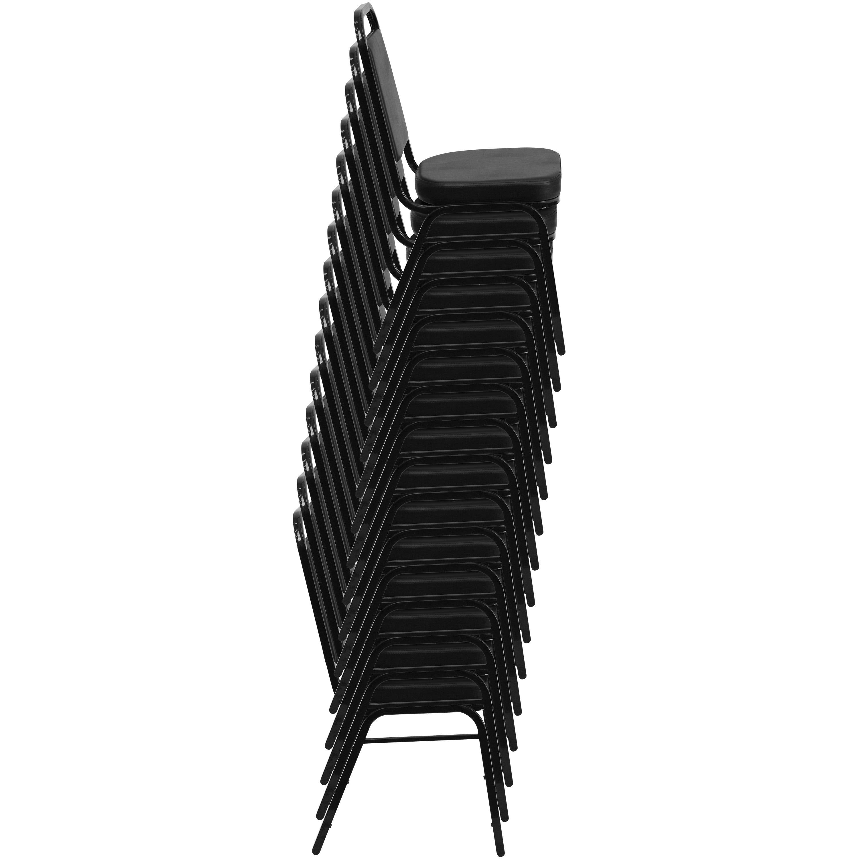 Stacking Banquet Chair with 2.5 inch Thick Seat Navy Patterned Fabric/Gold Frame I930