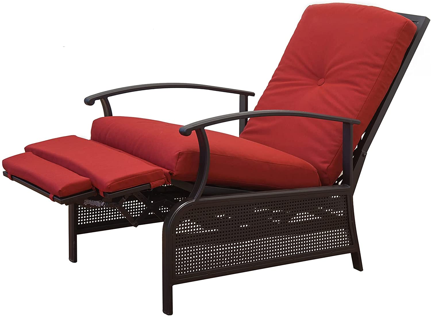 Adjustable Patio Recliner Chair Metal with Removable Cushions (Red) K531