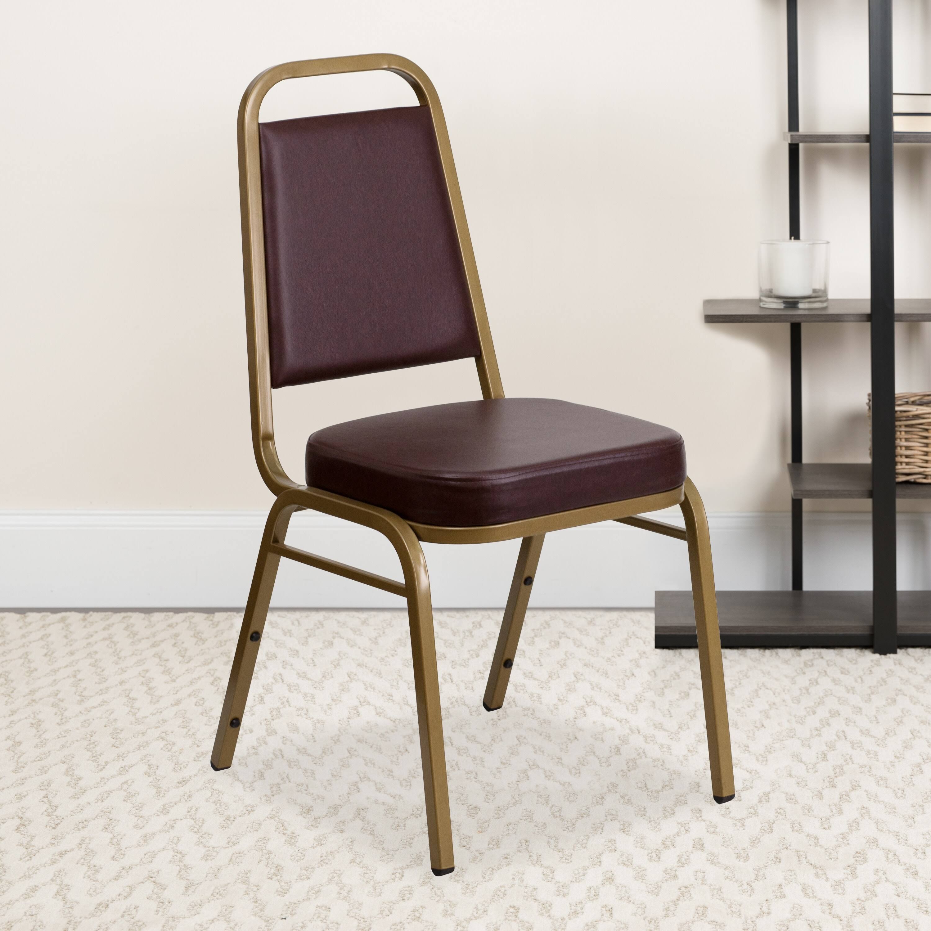 Stacking Banquet Chair with 2.5 inch Thick Seat Navy Patterned Fabric/Gold Frame I930