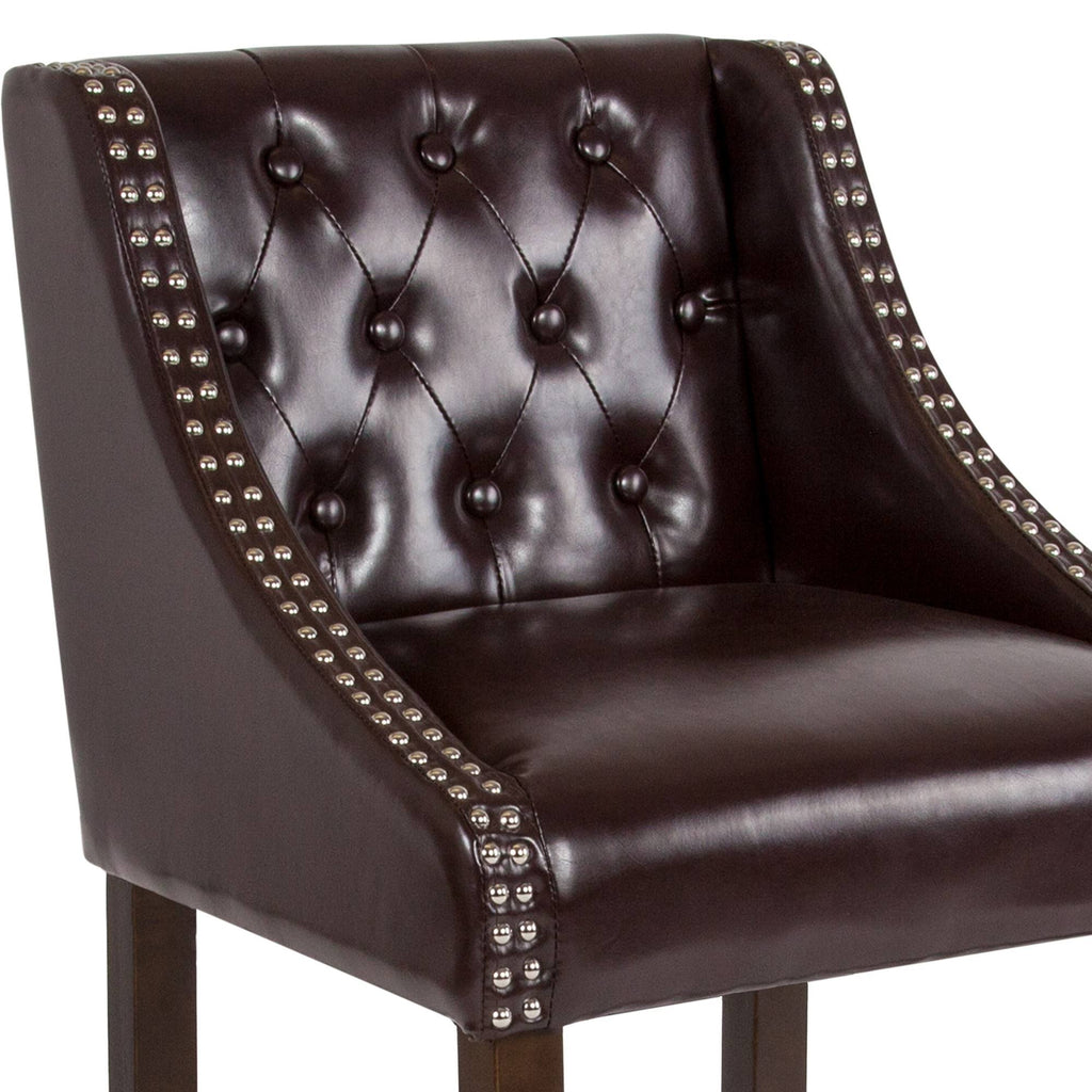 Tufted Walnut Counter Height Stool in Brown LeatherSoft M995696