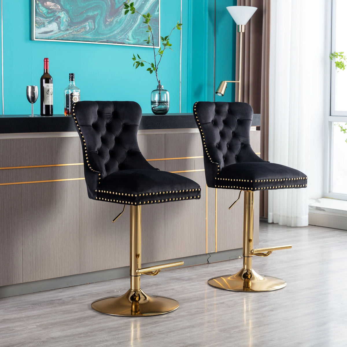 Black Velvet Swivel Bar Stools Set of 2 Q6214