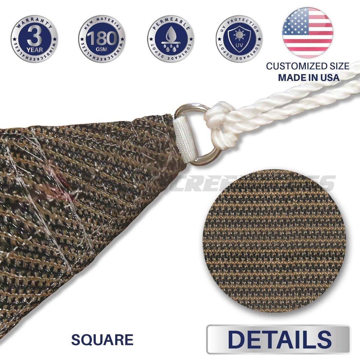 Brown Sun Shade Sail Square Canopy X100835