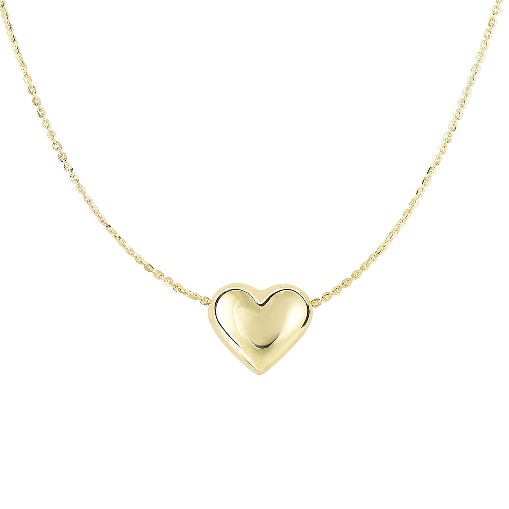 14k Yellow Gold Sliding Puffed Heart Pendant Necklace - 18 Inches H1797