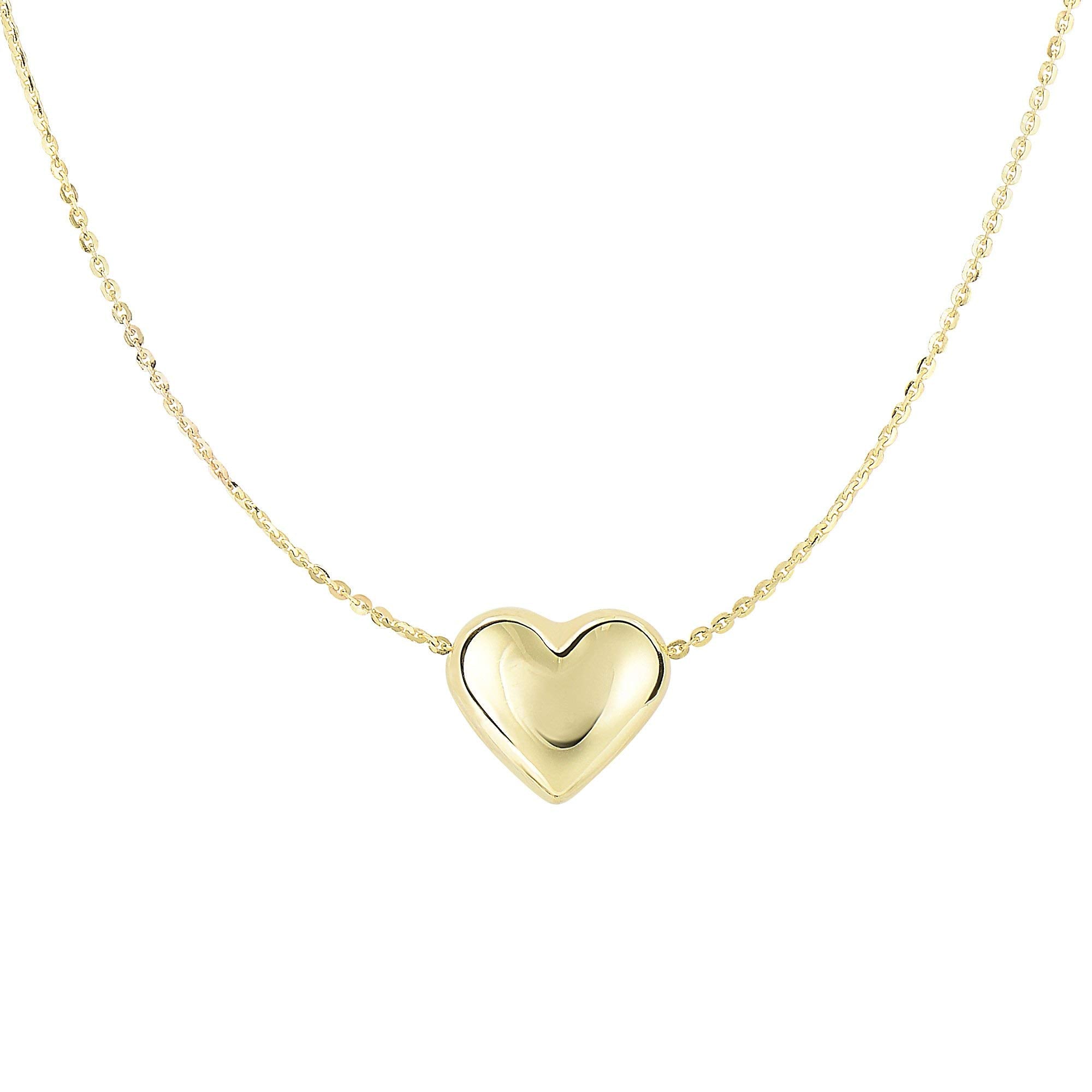 14k Yellow Gold Sliding Puffed Heart Pendant Necklace - 18 Inches H1797