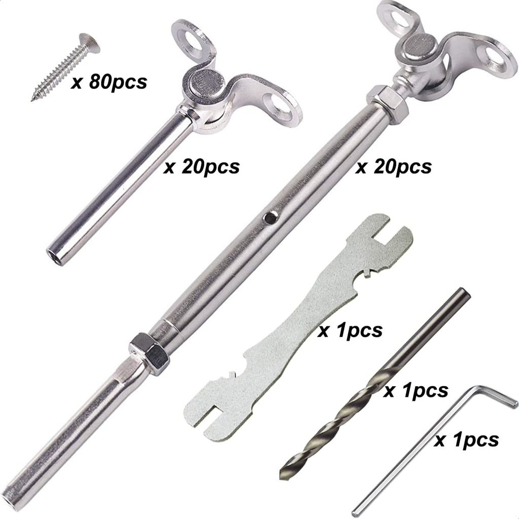 20 Pairs Steel Cable Railing Kit for 3/16 Cable K5422