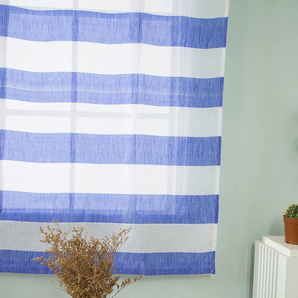 Stripe Tie-Up Roman Shades Sheer Window Curtain Panels N482