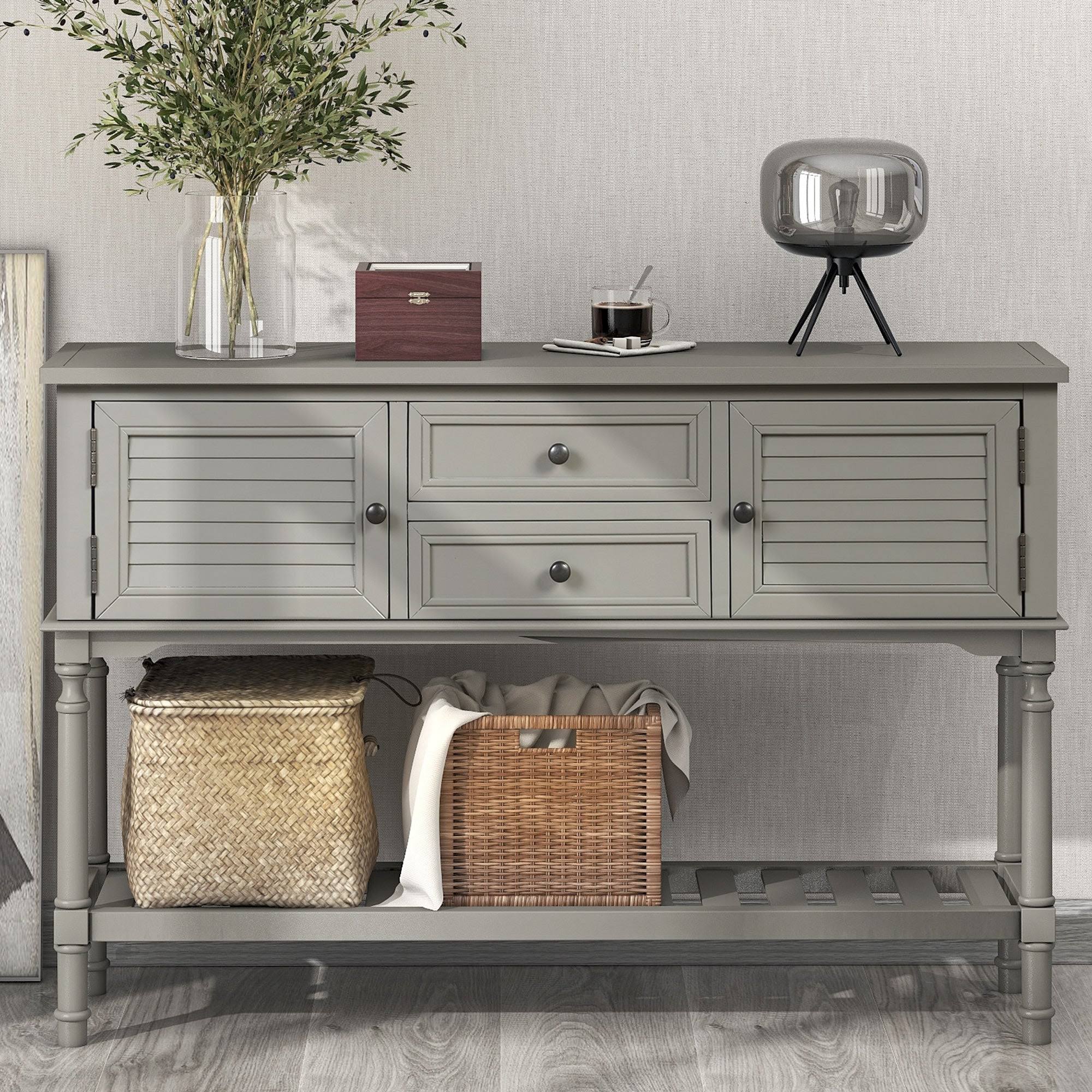 Greige Console Table with 2 Drawers and 2 Cabinets O802865