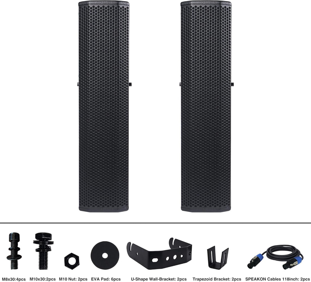 Pair of Passive Wall-Mount Column Mini Line Array Speakers with 4 x 5” Woofers, Black K1100
