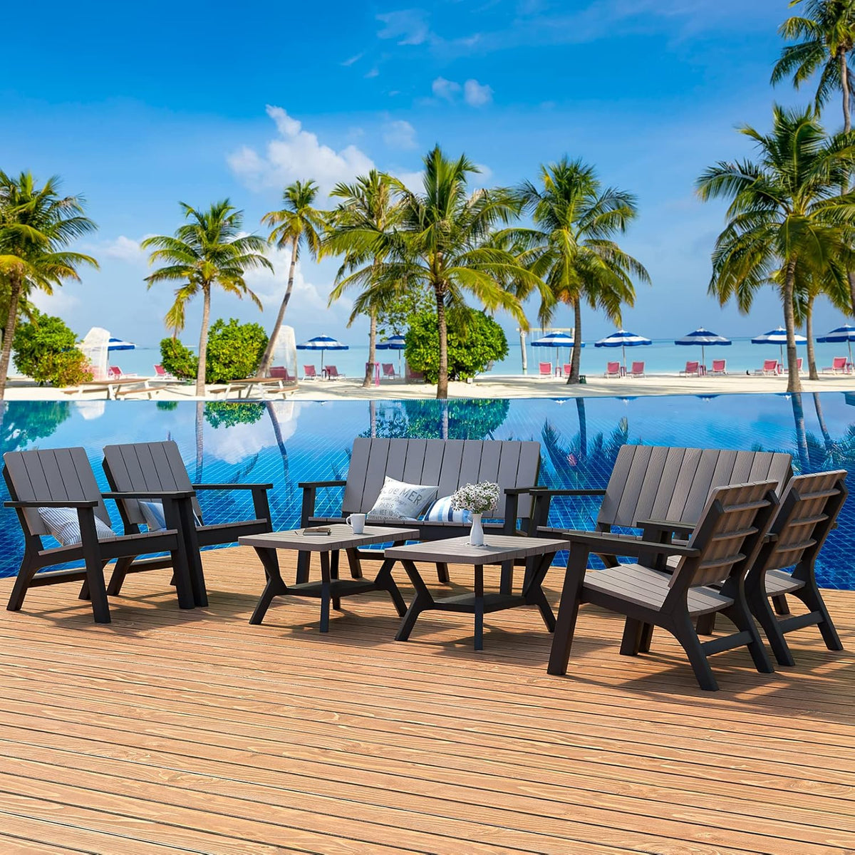 4 Pieces Resin Outdoor Patio Furniture Set with Loveseat, Chairs, Coffee Table N209