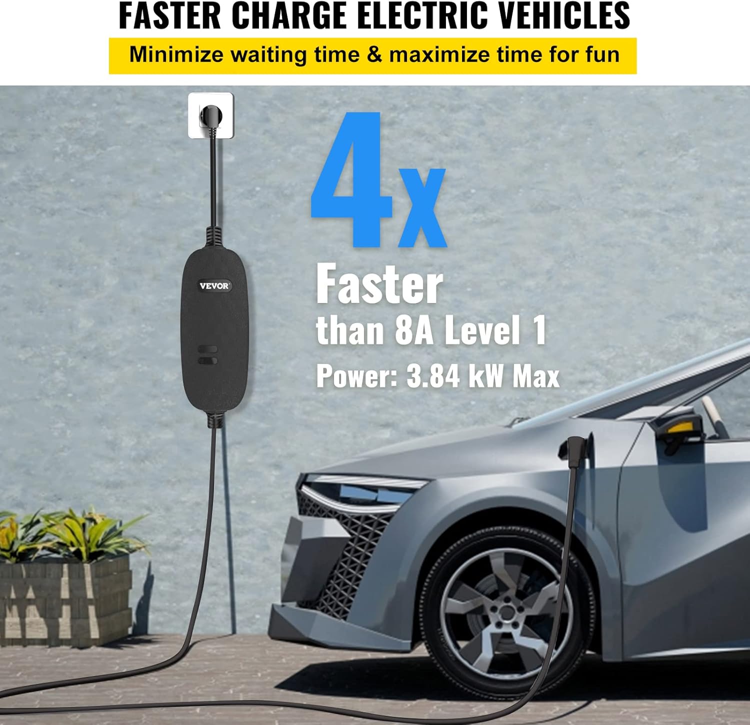 Portable Level 2 EV Charger with 25 ft Charging Cable F101515