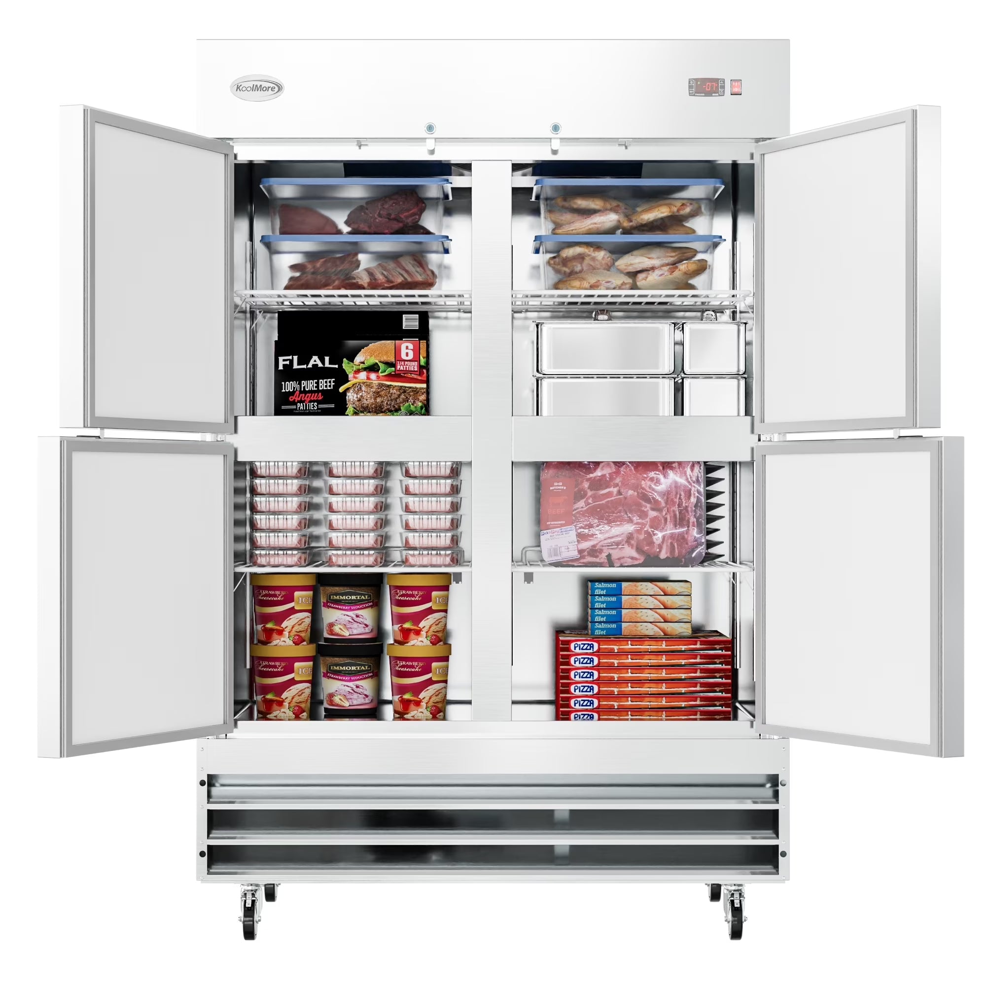 54 in. Commercial Stainless Steel Solid Half Door Reach-In Freezer, 47 cu. ft. R45758