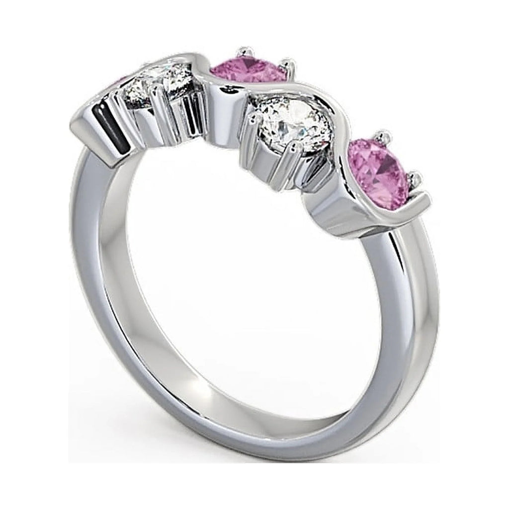 14K White Gold Pink Sapphire Diamond Eternity Band Size 7 E9999